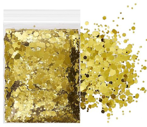 50 g di glitter dorati fatti a mano in polvere per abbigliamento e artigianato, riempiti a mano