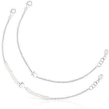 TOUS Pack de Pulseras para Mujer de Plata de Primera Ley y Perlas Cultivadas con Motivos de Corazón y Oso, Colección Mini Icons