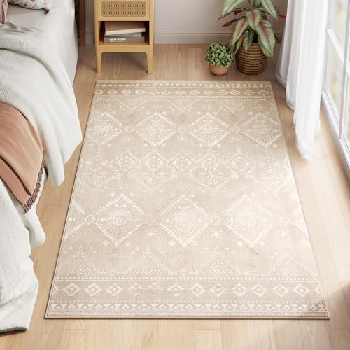 SONGMICS HOME Tappeto per Soggiorno, 120 x 170 cm Tappeto Salotto Antiscivolo, per Soggiorno Camera da Letto Cameretta, Lavabile in Lavatrice, Stile Boho, Beige Cappuccino TAR027K01V1
