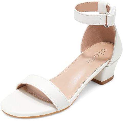 Sandales de fête pour filles, chaussures de fête, talons bas, bout ouvert, sandales princesses avec sangle de cheville, chaussures de mariage à paillettes pour petit grand enfant été, blanc, 36 EU