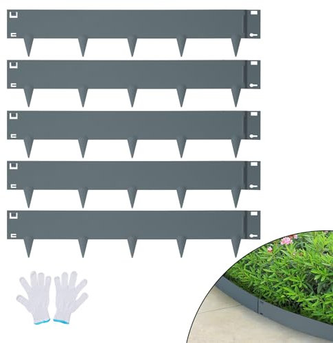 VEVOR Bordure de Jardin en Acier, Lot de 5 Bordures Paysagères de Pelouse en Métal 99x12,7 cm Installation Simple Hauteur Pointe 8 cm Bandes Pliables Résistantes pour Cour, Jardin, Pelouse, Gris Foncé