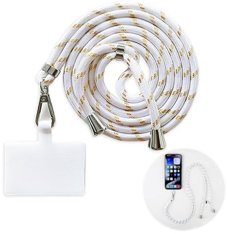 nllkii Cordon pour Téléphone Portable Universel, Lanière Ajustable et Amovible en Nylon Bandoulière Confortable et Résistante pour la Plupart des Smartphones,Blanc et Doré