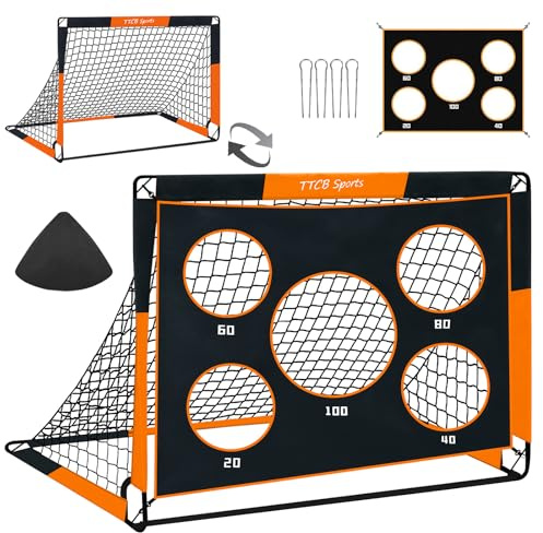 TTCB Sports 2-in-1 Fußballtor für Kinder – 120x90x90cm Fussballtore Outdoor mit 5 Zielbereichen, Pop Up Fußball Tor Netz & Tragetasche, Ideal als FußballTraining Ausrüstung oder Geschenke (Orange)