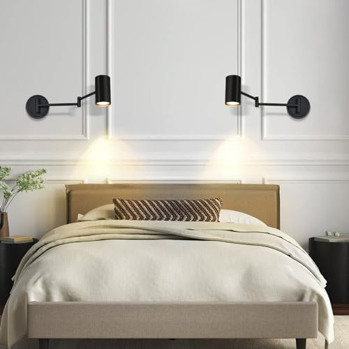Homefire Wandleuchte Innen Wandlampe Schwarz - 2 Stück Wandbeleuchtung Vintage Wandstrahler Schlafzimmer Wandlicht Schwenkbar Metall Beleuchtung Retro GU10 für Wohnzimmer Flur - Ohne Leuchtmittel