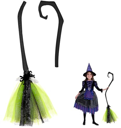 Toyhood Escoba de Bruja de Halloween, 97cm Palo de Escoba de Bruja Escoba de Halloween Cosplay Disfraces Accesorios para Niños Adultos Decoración de Halloween (Verde)