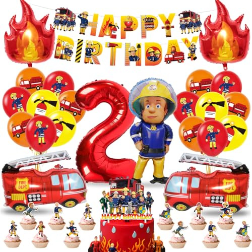 Feuerwehr Deko Kindergeburtstag 2 Jahre Jungen, Feuerwehrmann Geburtstag Deko 2, Feuerwehr Kuchen Deko, Feuerwehr Luftballons, Happy Birthday Banner für 2 Jahre Kindergeburtstag Party Dekoration