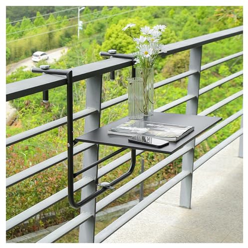 ZXCASDF Balkontisch zum Einhängen,Hängetisch for Balkongeländer，Balkonhängetisch Klappbar,Balkontisch zum Hängen,wetterfest，höhenverstellbar Hängetisch，Balkon Garten Terrasse(Black)
