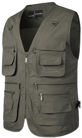 Bauzuoyo Veste d'extérieur pour homme Cargo Veste de travail pour homme Veste de pêche légère pour homme avec de nombreuses poches Veste en Softshell sans manches multifonctions uni Veste d'été Veste