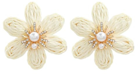 TOFBS Blumenförmige Raffia Ohrringe Stroh Perlen Kristall Schmuck Handgefertigt Damen Ohrschmuck Sommer Accessoires