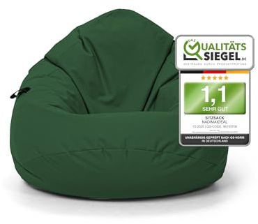 Nadimaideal Sitzsack Tropfenform Kastanie | Bodenkissen für Kinder & Erwachsene | Indoor & Outdoor | Gaming Sitzsack - Sitzkissen - Beanbag | Füllung EPS Perlen (Dunkelgrün, XL-Durchmesser 77 cm)