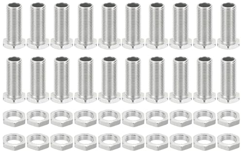 PATIKIL M10x27mm Sechskantschrauben und Muttern-Set, 20 Stück Feingewinde-Hohlschrauben-Sortiment Sechskopfschraube Durchgangsloch-Bolzen Kronleuchter-Befestigungselemente