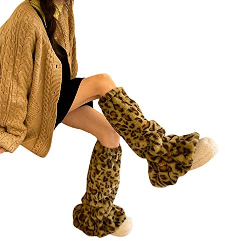 WASTEBIN Leopard Beinlinge Boot Manschetten Mädchen Socken Japanische JK Socken Pelz Sets Knöchel Winter Beinlinge