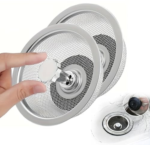 XINCHENG 2 Pack Kitchen Sink Plug, 304 Stainless Sink Strainer Plug, Kitchen Sink Strainer and Stopper Combo, 78 mm Hole Kitchen Sink Plug Strainer for Food Waste, Hair Catcher