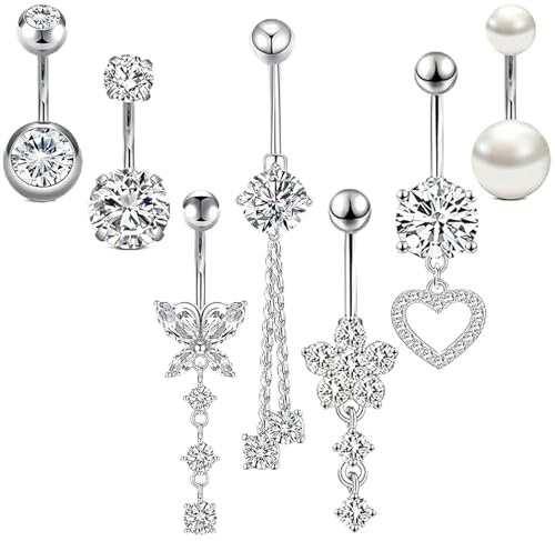 7 Stück Bauchnabelpiercing Chirurgenstahl, Belly Piercing, Bauchnabelpiercing Hängend Bauchnabel Piercing Schmuck für Frauen