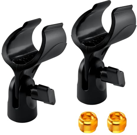 Lotsdonxia 2PCS Adjustable Microphone Clip Holder – Universal Mic Stand Clamp for Wired & Wireless Mics 3/8 Mic Screw Adapter