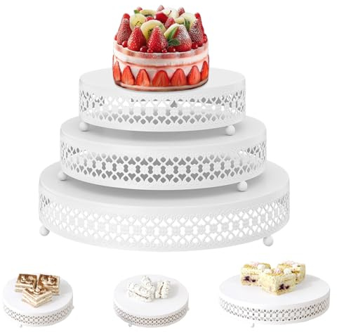 DYUEE Cake Stand Set of 3 Round Metal Cake Stand 12/10/8 Inch Cake Stands | for Dessert Table Display Cupcake Stands Dessert Stands Pastry Candy Display Plate for Wedding Event Birthday Party (White)