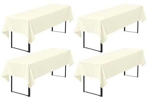 Pesonlook 4er-Pack Premium Biertischdecken 260 x 110 cm, Beige Biertischdecken für Bierzeltgarnitur, blickdichte Polyester-Biertischdecken, waschbare Tischhussen für Bankette im Freien (Beige)