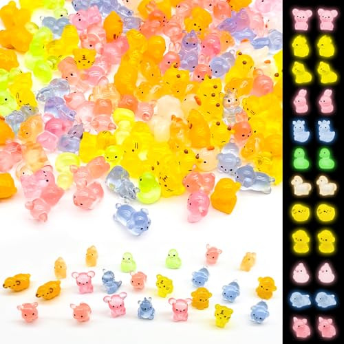 Lot de 100 mini animaux en résine, 10 mini figurines lumineuses différentes, petites figurines miniatures colorées pour décoration de jardin, paysage, maison de poupée et aquarium