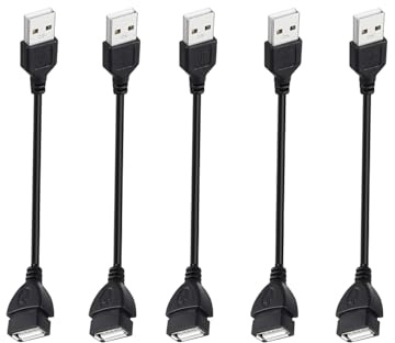 Short USB Extension Cable 1ft 5 Pack Bulk, USB A 2.0 Male to Female Extension Cord for Playstation, Xbox, Flash Drive, Printer, Mouse, Keyboard, 480Mbps Transfer Speed