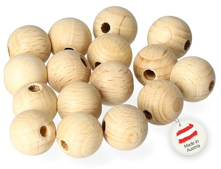 coco+cozy LIVING Holzkugeln mit Loch | 100 Stück | 15mm | Made in Österreich | Holzperlen mit 4mm Bohrung aus hochwertigem Buchenholz, DIY, basteln, Makramee