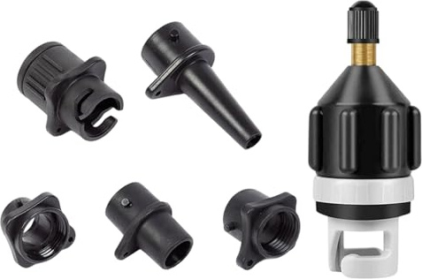 BOGCLEE Adaptador de Válvula, Adaptador Inflador Paddle Surf Colchon, Adaptadores de Válvula de Aire Negro con 4 Boquillas de Aire para Canoas, Botes Inflables