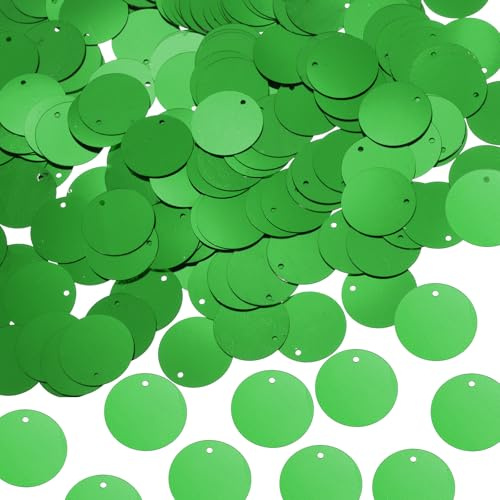 QUARKZMAN 450 Pcs Lentejuelas Planas 20mm/0.8 Pulgadas Verde Oscuro | Redondas, Con Agujero Unilateral, Para Bordado DIY Ropa Joyería Artesanías
