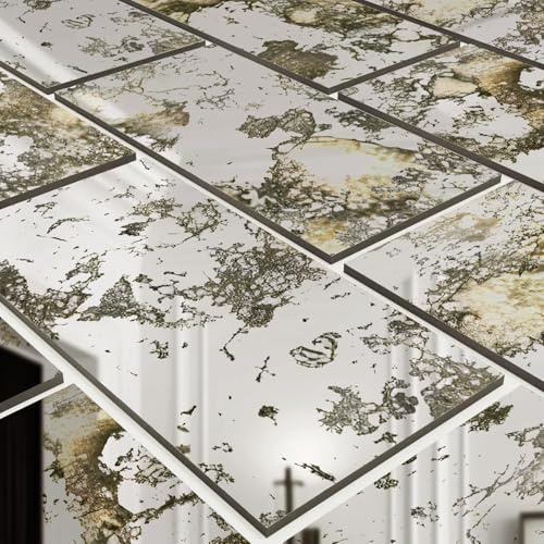 FUNLIFE 3D 21PCS Rétro Panneau Mural decoratif, Vieilli Rouille Humide | Effet miroir Carrelage autocollant rectangle, Décollable et adhésif Convient pour la cuisine,Salle de bain Décoration murale