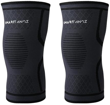 Ginocchiera Sportiva Uomo, 2 Pezzi, Compressione Elastica, SMARTHNGZ | Strisce in silicone antiscivolo, tessuto traspirante, vestibilità piatta, per palestra, squat e fitness