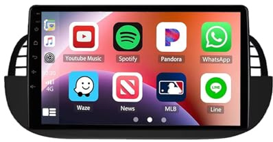 Multimedia-Player for Fiat 500 2007-2014 9 Inch Android 15 Digital Media Receiver with Bt Gps Wifi Fm Am Rds Radio Backup Camera Multimedia-Player For, 4 Core 2G+64G