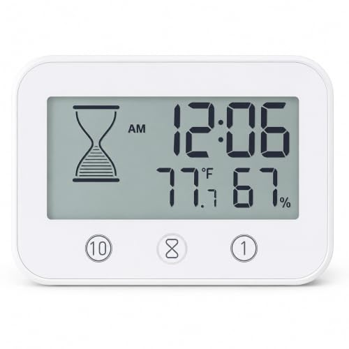 Digital Bathroom Clock Waterproof, LCD Touch Shower Timer with Suction Cup | Show Countdown, Hygrometer and Thermometer for showering, kitchen use, and everyday household use