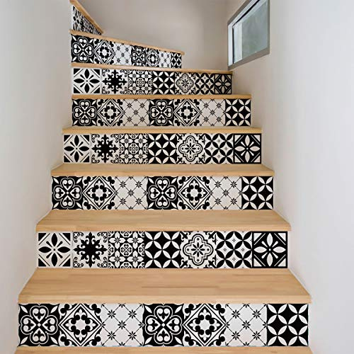 Pegatinas para escaleras, baldosas adhesivas, baldosas de cemento, pegatinas para contramarca, baldosas de cemento, escaleras, baldosas de cemento adhesivas, azulejos – 15 x 105 cm – 6 tiras