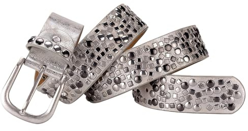Damläderbälte, ihåliga diamanter nitar midjeband med legeringsspänne ihåliga läderbälten