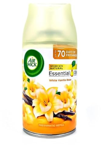 Air Wick Essential Oils Freshmatic Max Air Freshener, Autospray Kit - Gadget & Refill, White Vanilla Bean (4 Refills X 250ml)