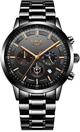 Orologi Uomo,Tendenze Della Moda Personalità Casual Impermeabile Moon Quartz Watch Business Sport Watch Black Rose Gold