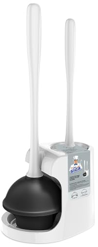 MR.SIGA Toilet Plunger and Bowl Brush Combo for Bathroom Cleaning, White, 1 Set