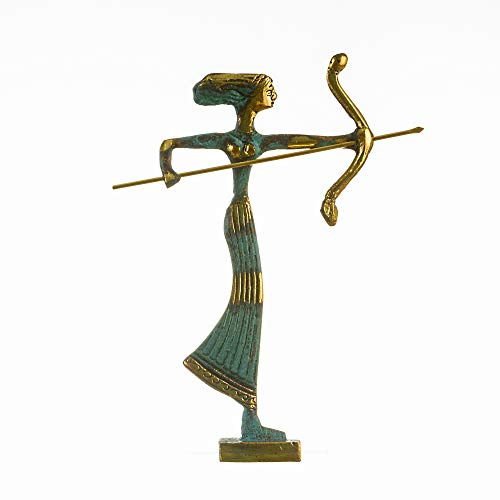 BeautifulGreekStatues Artemis Diana Griechische Statue Natur Mond Göttin mit Schleife Massive Bronze 15,7 cm