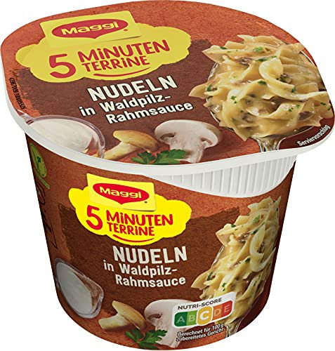 MAGGI 5 Minuten Terrine Nudeln in Waldpilzrahmsauce, leckeres Fertiggericht, Instant-Nudeln, mit Pilzen, 1er Pack (1 x 56g)