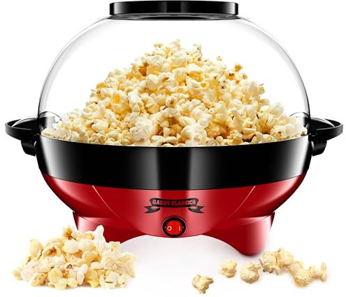 Gadgy® Popcorn Maker Round, 800w Non-stick Coated Pop Corn Machine, Removable Lid, Even Heating Surface, Quiet & Fast Machines, Sugar, Oil & Butter Supportable, 5l Large Sized