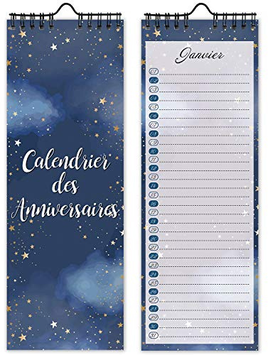Calendrier Perpetuel Anniversaire Mural Francais pour Famille, Bureau, Enfant (Starry)