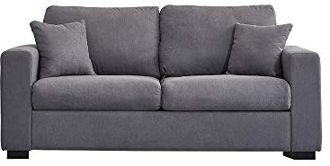 Panana Modern Linen Fabric Grey 3 Seater Sofa - Compact Living Room Settee with 2 Free Back Cushions