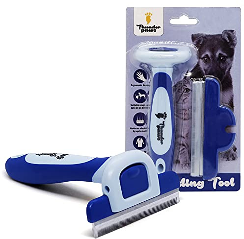 Thunderpaws Profi-Fellpflegewerkzeug, De-Shedding-Bürste für Haustiere, D-Shedz für Hunde oder Katzen mit kurzem oder langem Fell, für kleine, mittlere und große Rassen (Blau)