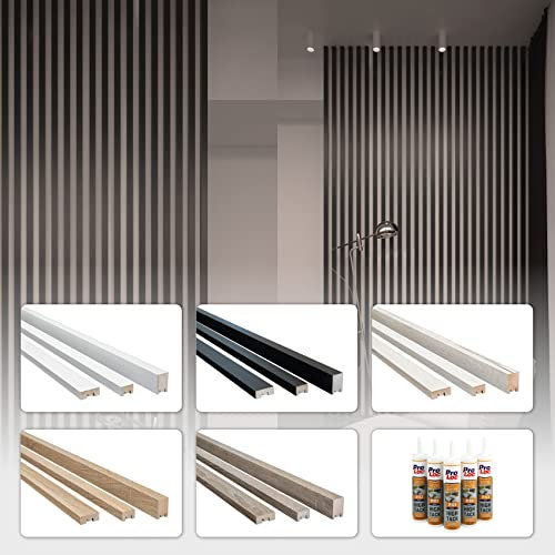 HEXIM 2,7m Lamellen MDF Holz - Lamellenwand Raumteiler Top Design Holzlamellen Wandverkleidung - (2 Stück - Black Edition) Holzwandkunst Büroraum Akustik