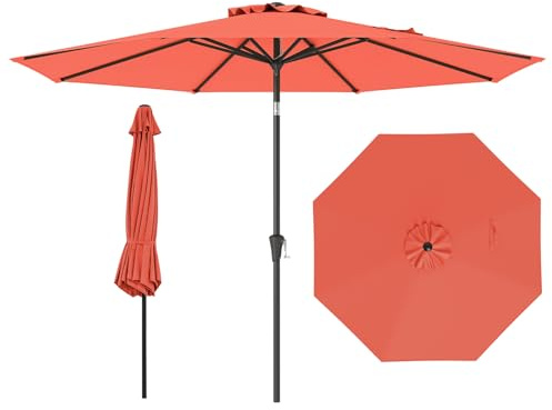 COSTWAY Ombrellone da Giardino 290 cm, con Inclinazione Regolabile, Ombrellone Esterno con 8 stecche Manovella, per Spiaggia Piscina Cortile (Arancione, 290 cm 8 Stecche)