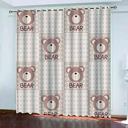 NPBSHZ Tenda Oscurante per Bambini Cameretta Tende Stampa 3D Termiche Isolanti Insonorizzanti con Occhielli Orsetto cartone animato per Bambina Camera da Letto 170x200cm (L x A) 2 Pannello