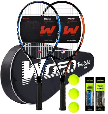 Adult 2 Player Tennis Racket Perfect for Beginner and Professional Players, 27” Speed Tennis Racquet Include Tennis Balls, Overgrips, Tennis Bag, Vibration Dampe, Cover