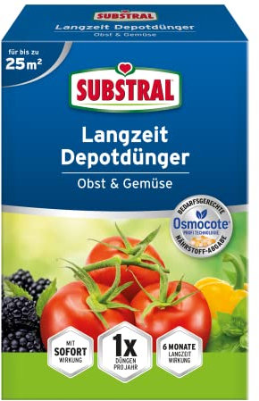 Substral Langzeit Depotdünger Obst & Gemüse, für Tomate, Zucchini, Paprika, Peperoni, Obst, Beeren, uvm, 750 g, Grün