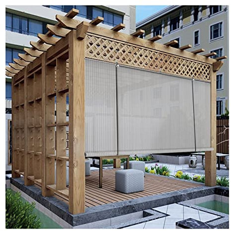 JIANFEI Außenrollo, Sonnenschutzrollo, Atmungsaktiver HDPE-Filterlicht-Sichtschutz Mit Haken, Balkon, Im Freien (Farbe : Grau, Größe : 0.6x3m)