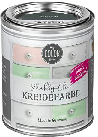My COLOR Room Shabby Chic Kreidefarbe 750 ml - Anthrazit - Küchenmöbellack und Möbelfarbe ohne Schleifen. Wasserbasiertes Chalk Paint, für Holz & mehr mit hoher Deckkraft u. schnell trocknend