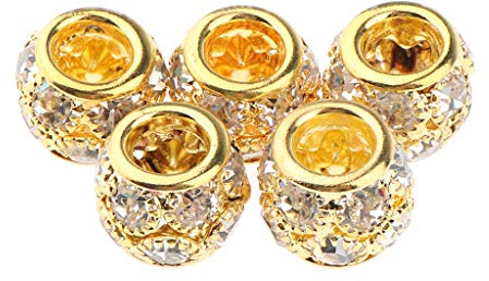 5 fermagli per capelli in metallo con perline diamantate per trecce, anelli per capelli, fermagli per feste, sfilate di moda, matrimoni, extension per capelli da sposa, dorate, 0,6 cm, Senza metallo