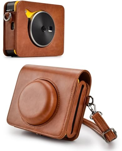 MUZIRI KINOKOO PU Leather Case for Kodak Mini Shot 3 Retro C300R 2-in-1 Old Version Design Camera and Photo Printer - Protective Case with Charger Cutout - with Adjustable Shoulder Strap - Brown